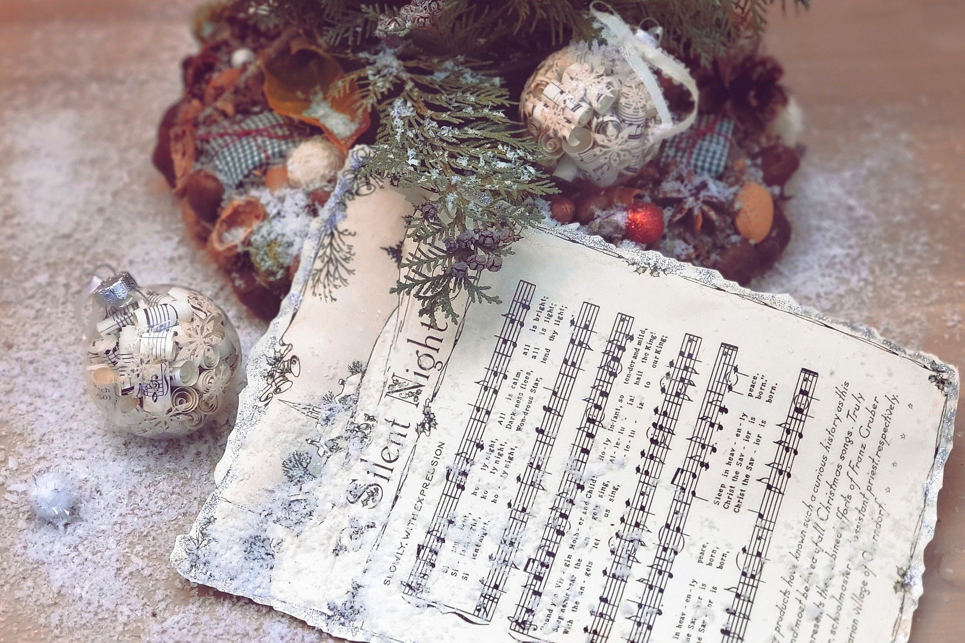 Sheet music and home decorations.