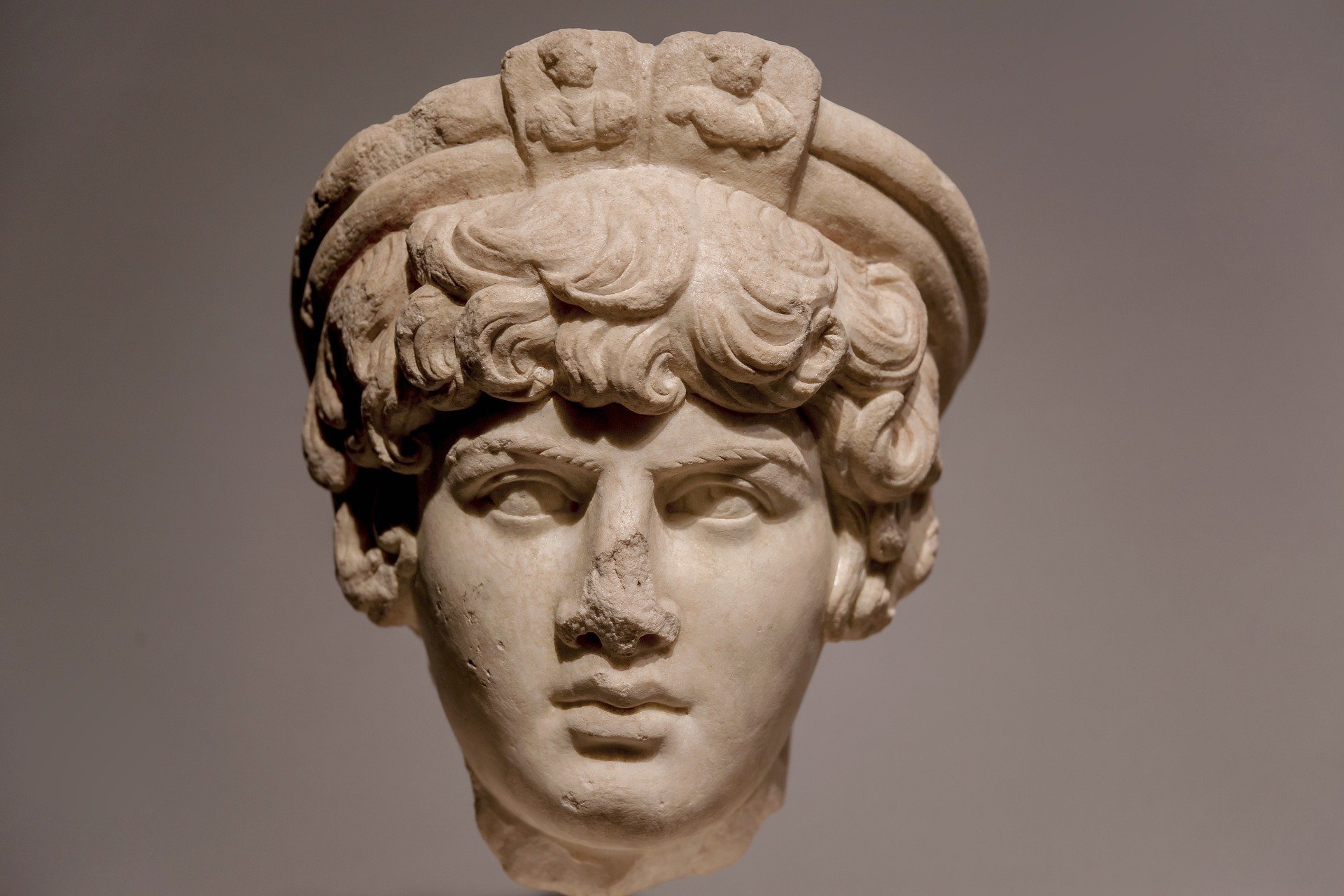 The head of an ancient statue.