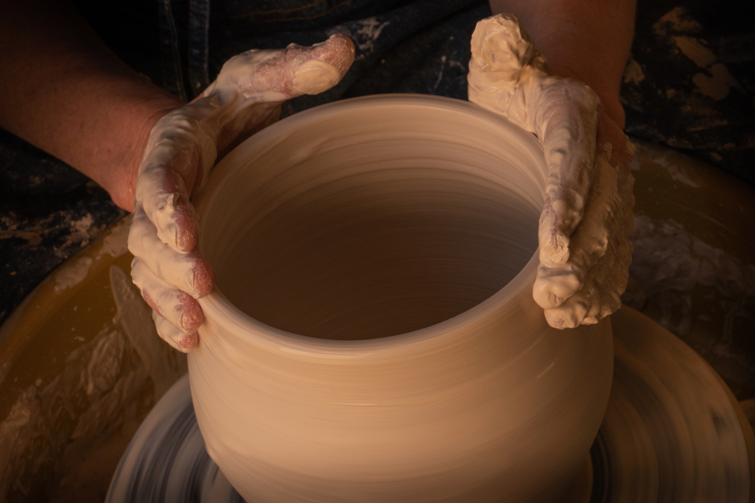 A bowl on a potter's wheel.