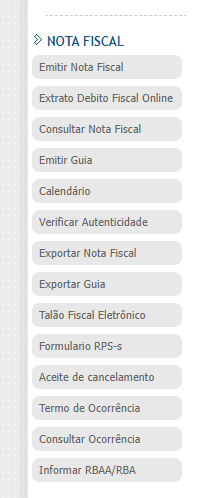 Menu nota fiscal