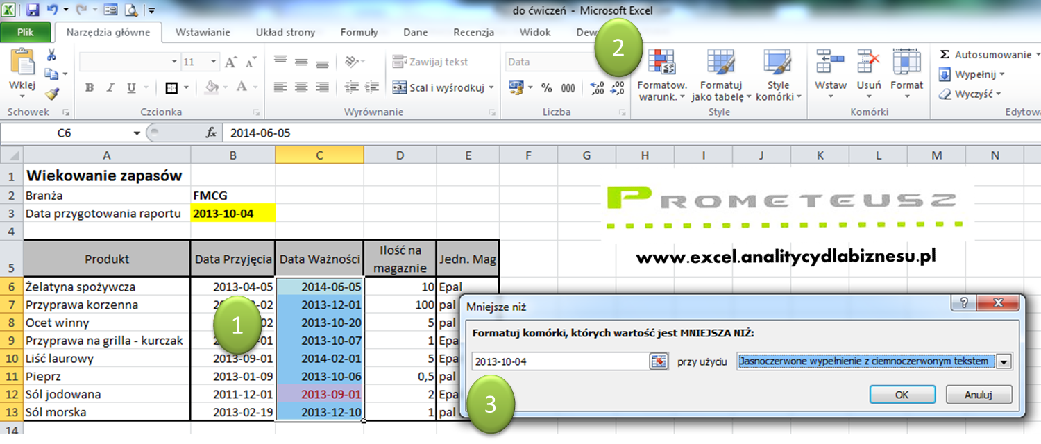 Wiekowanie Zapasów I Wyszukiwanie Produktów Przeterminowanych Formatowanie Warunkowe Kurs Excel 4207