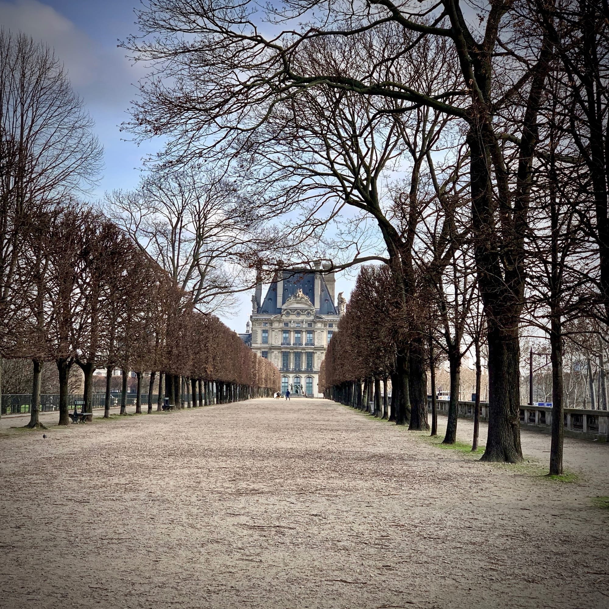 Jardin des Tuileries, vue du Musée du Louvre, Pavillon de Marsan