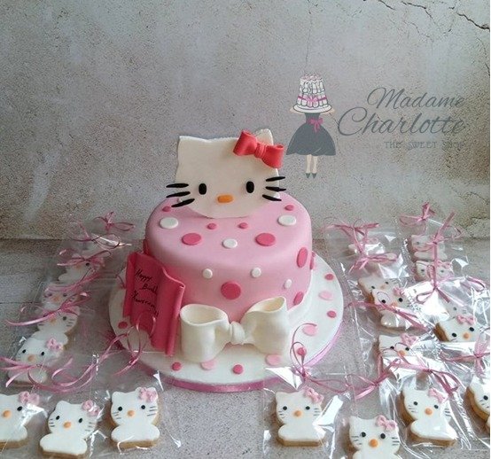 γενεθλίων τούρτα παιδική από ζαχαρόπαστα και μπισκότα βάπτισης hello kitty birthday cake & cookies, ζαχαροπλαστείο καλαμάτα madame charlotte, birthday cakes kalamata