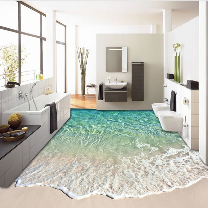 Custom Self-adhesive Floor Mural Photo Wallpaper 3D Seawater Wave Flooring Sticker Bathroom Wear Non-slip Waterproof Wall Papers