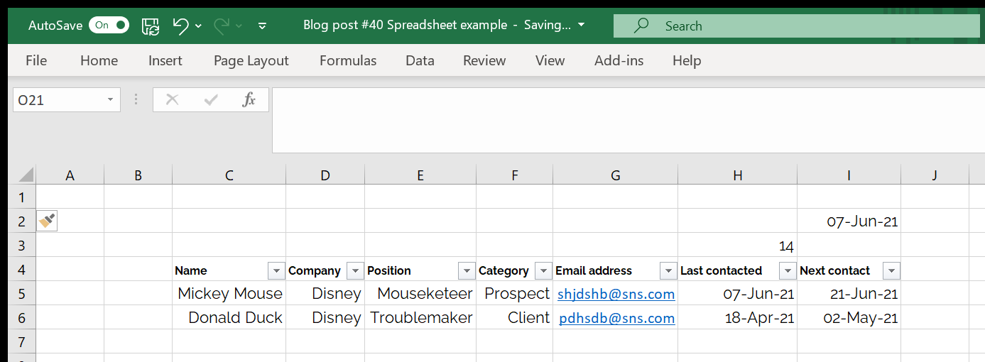 A simple CRM in Excel