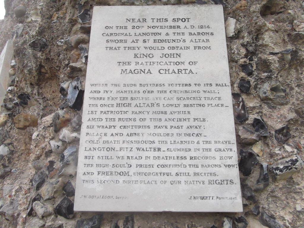 "Magna Carta plaque in Bury St Edmunds" by Matt From London is licensed under CC BY 2.0. To view a copy of this license, visit https://creativecommons.org/licenses/by/2.0/?ref=openverse.