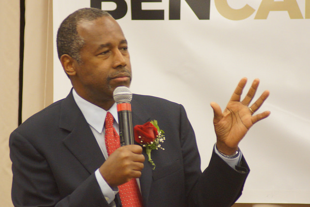Ben Carson speaking at a primary