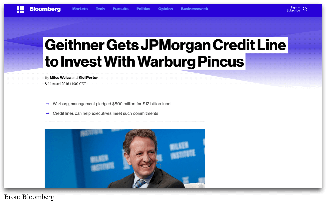 Geithner krijgt miljarden krediet van JP Morgan Chase