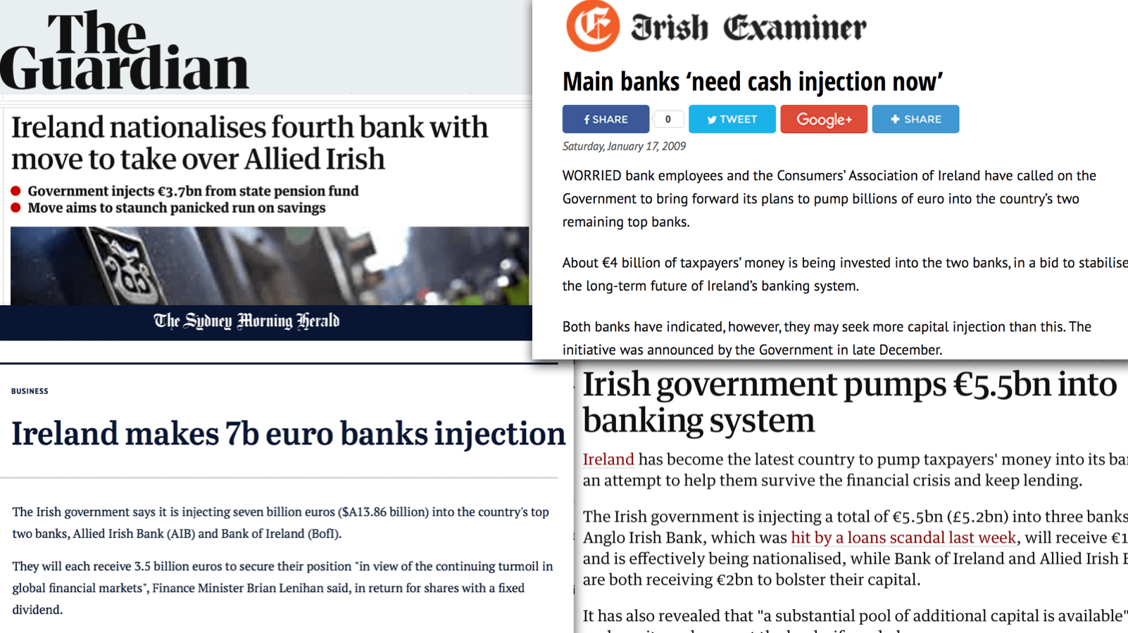 Nieuwskoppen over bank reddingen Ierland