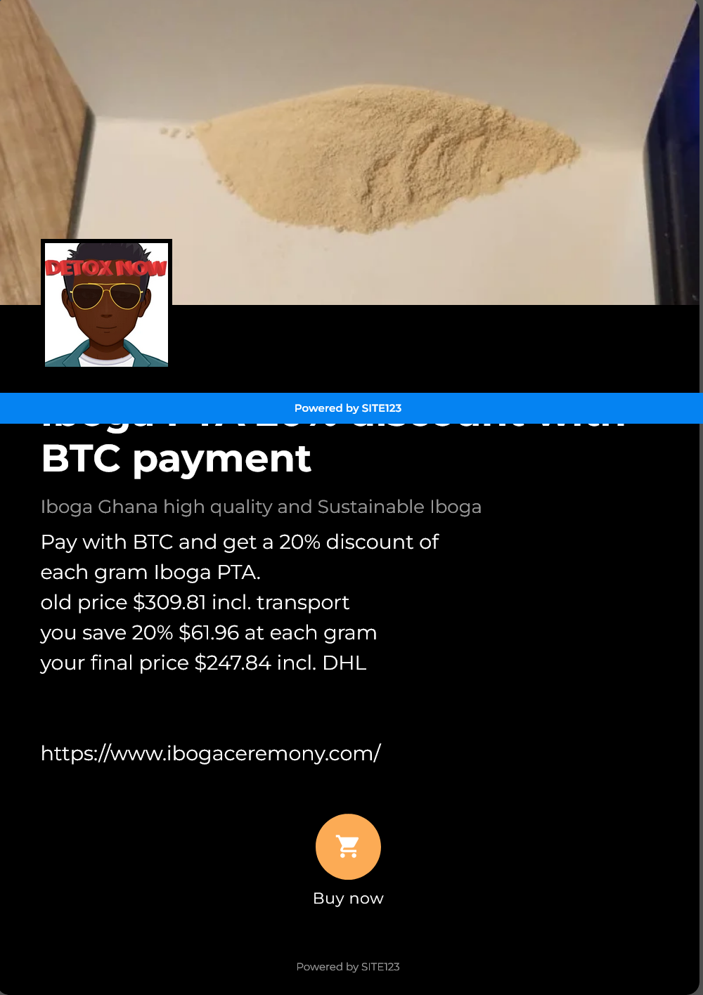 Iboga PTA 20% discount with BTC payment
