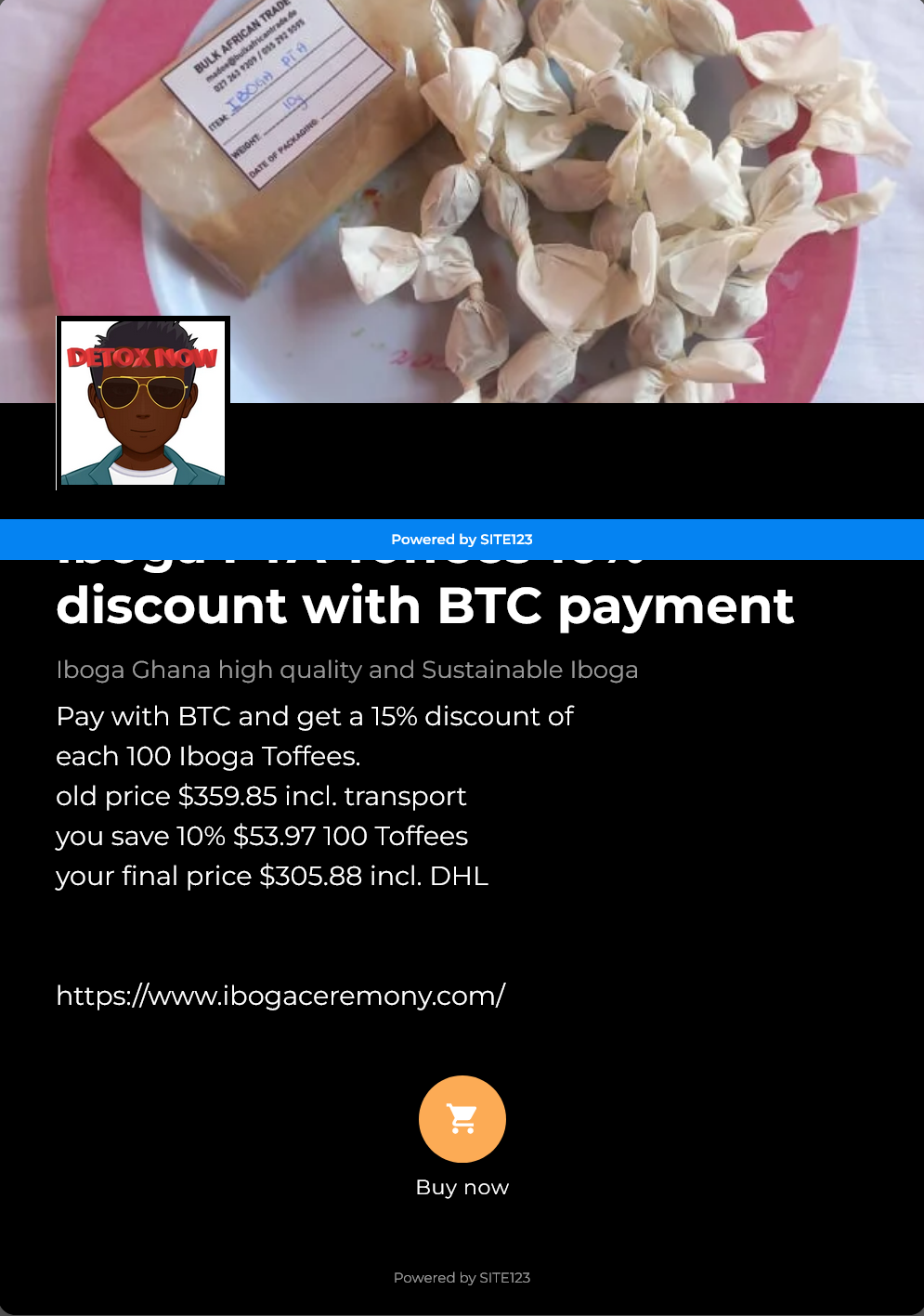 Iboga PTA Toffees 10% discount with BTC payment