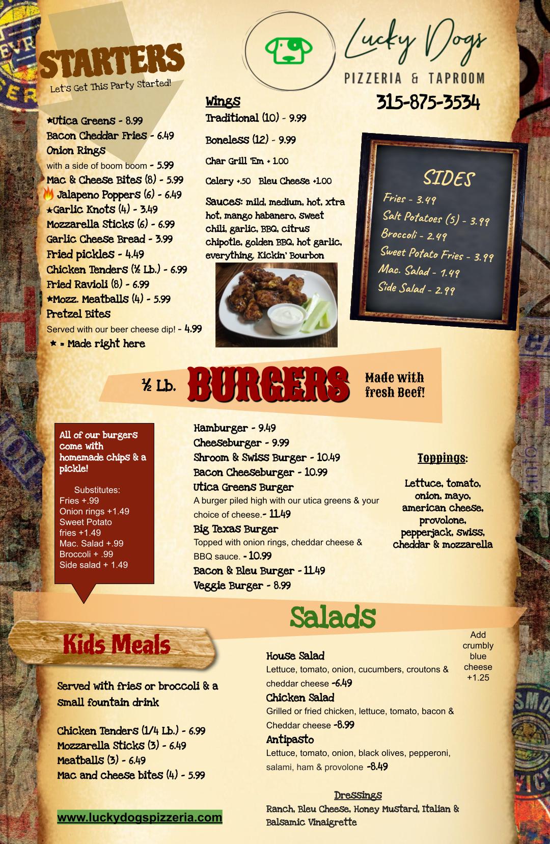 Menu Lucky Dogs Pizzeria & Taproom