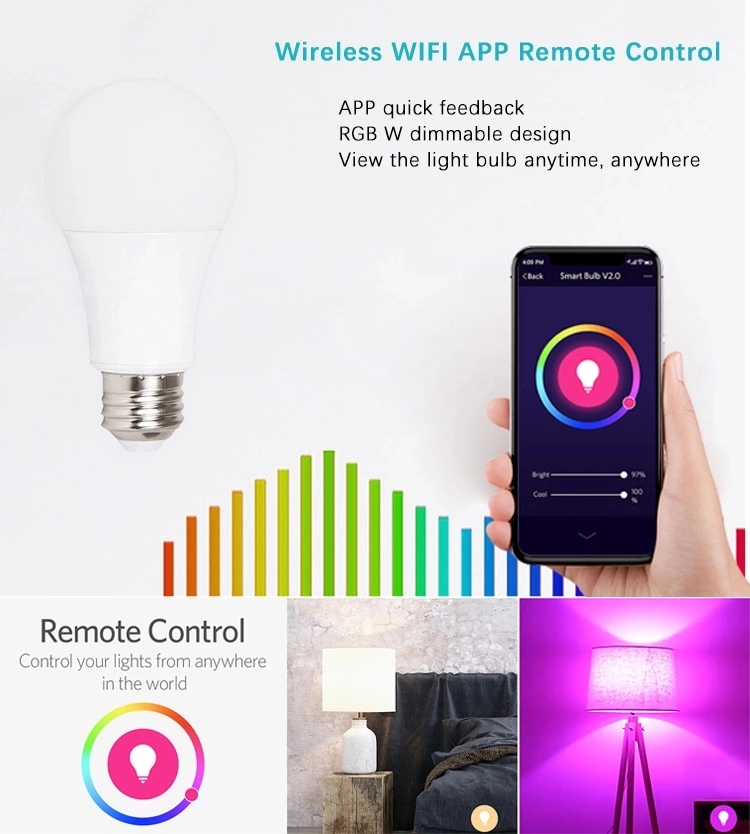 Iot Intelligence E27 Wifi Wireless Control RGB Dimming Smart LED Bulb for Living Room