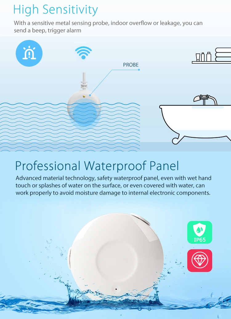 Smart Life APP Wifi Wireless Control Water Leakage Sensor / Water Leak Detector Waterproof IP65
