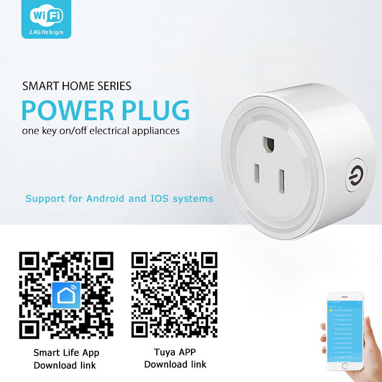 US Standard Mini Round Smart Socket Wifi Remote Control Power Plug with Timing Switch For Smart life