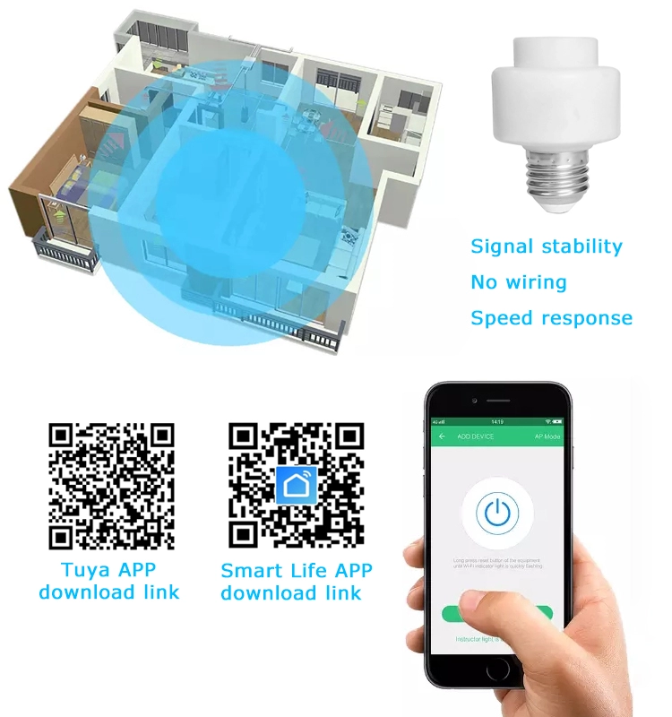 WIFI Wireless Remote E27 Plastic Lamp Holder for Office Building Smart Lighting System