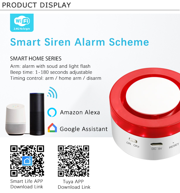 Tuya Wireless WIFI Remote Control 120db Smart Home Siren Alarm System for Smoke and Gas Detectors