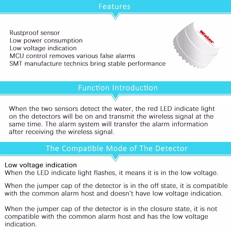 433M Wireless Remote Control Water Leak Detector Sensor for Tuya Smart Home Siren Alarm System
