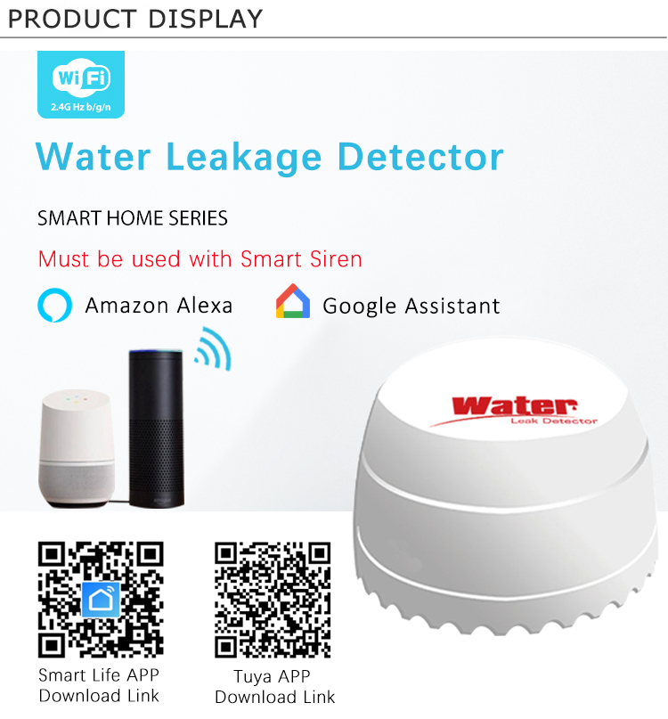 433M Wireless Remote Control Water Leak Detector Sensor for Tuya Smart Home Siren Alarm System