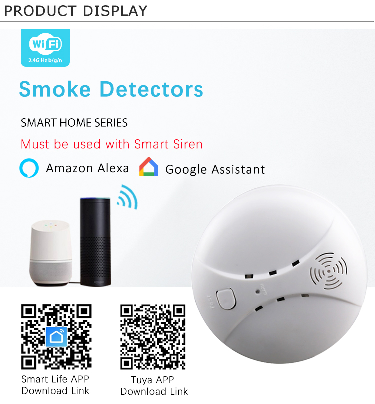 Mini Wireless Smoke Detector for Tuya Smart Home Siren Alarm System Supports 315MHZ or 433MHZ