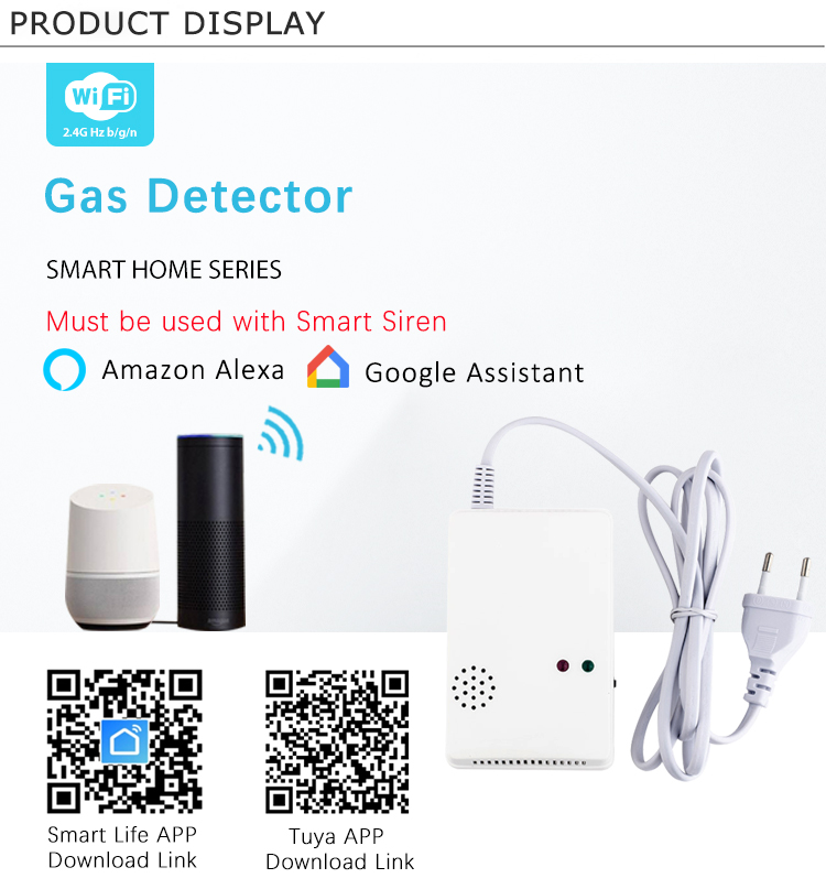 Gas Detector compatible with Tuya Smart Home Alarm System supports Natural Gas and Town Gas and LPG