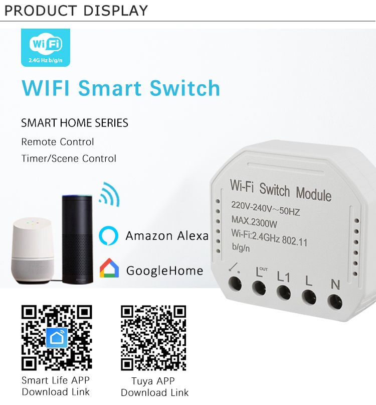 Wireless WIFI Remote Control Smart Switch Compatible with Alexa and Google Home and IFTTT Voice Control