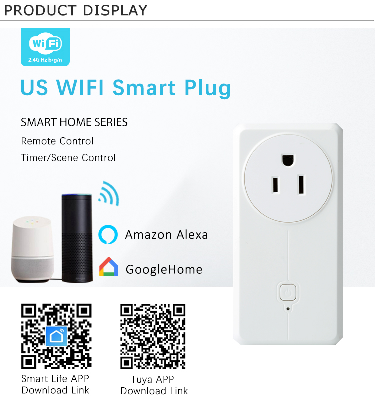 US 16A Tuya APP Wireless WIFI Remote Control Smart Power Socket Plug with USB Outlet Supports Alexa and Google Home