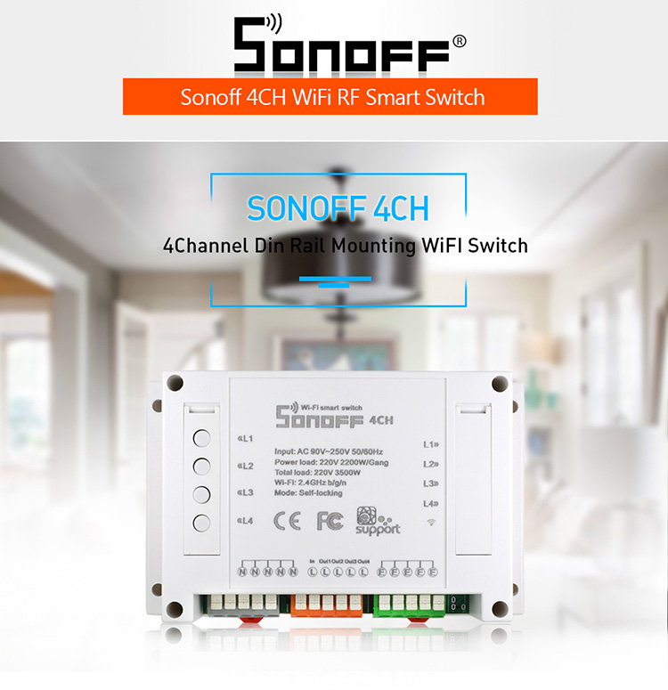 Itead Sonoff 4CH Multi-channel Wireless Wifi Switch For Smart House Home Automation Remote Controller