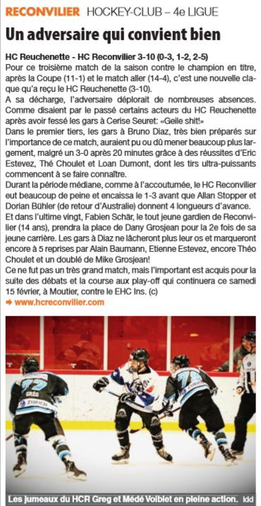 NEWS Revue De Presse Hockey Club Reconvilier