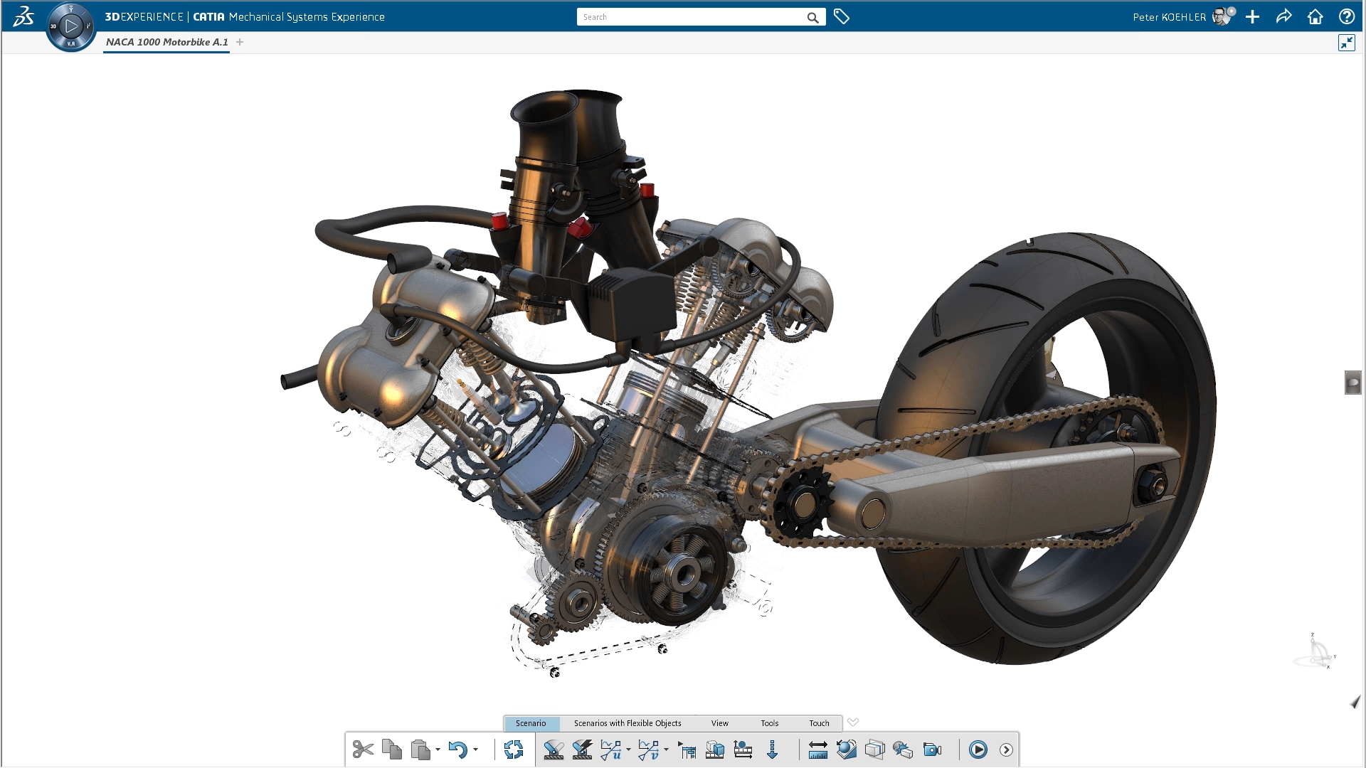 An exploded view of an Ducati motorcylce engine can be appreciated in great detail in the XTAL HMD.