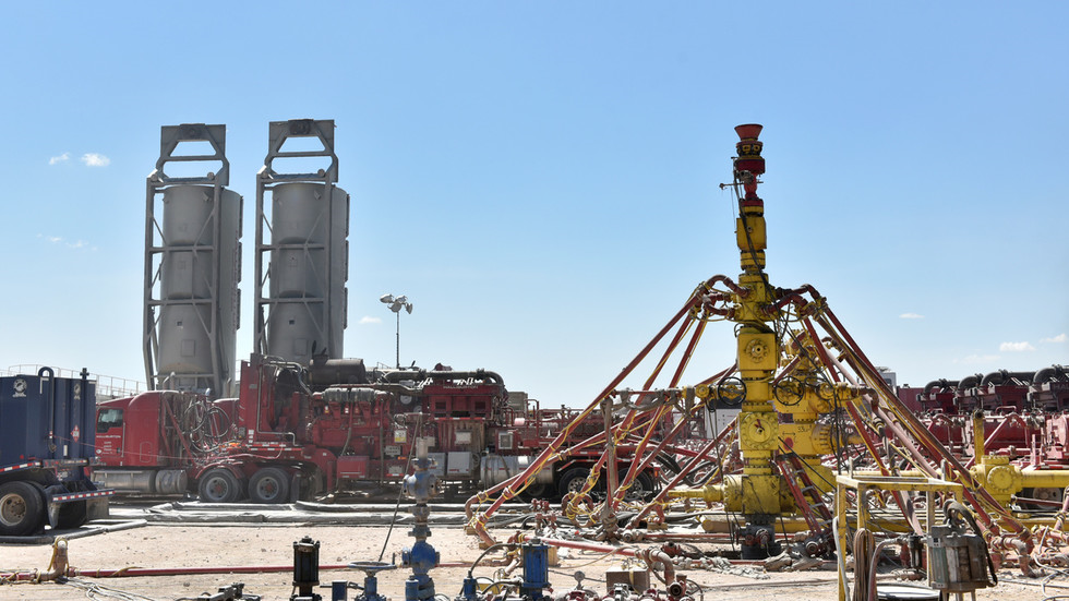 A wellhead on a fracking site leased by Oasis Petroleum is seen in the Permian Basin oil production area near Wink, Texas, US