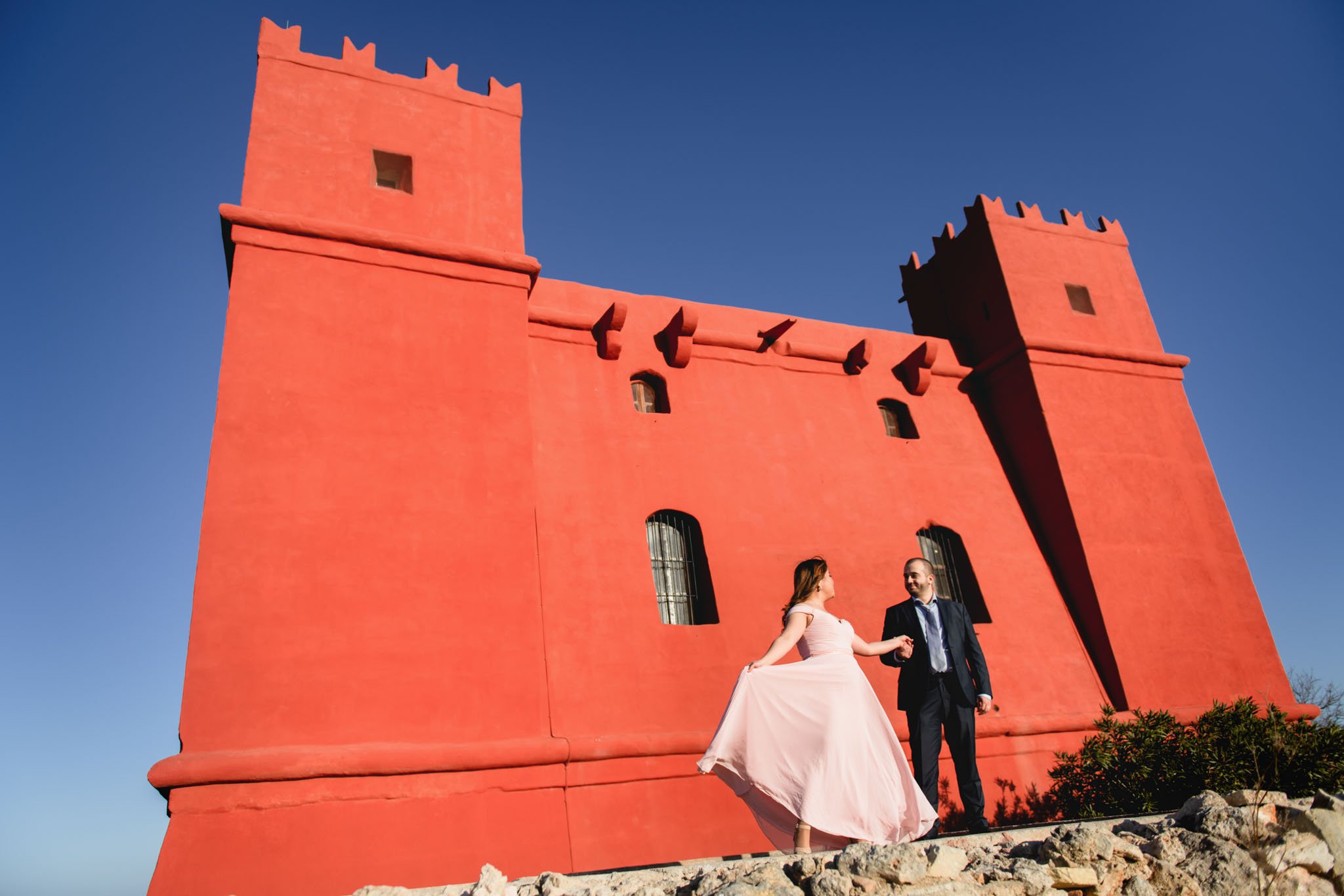 pre wedding session red tower in mellieha