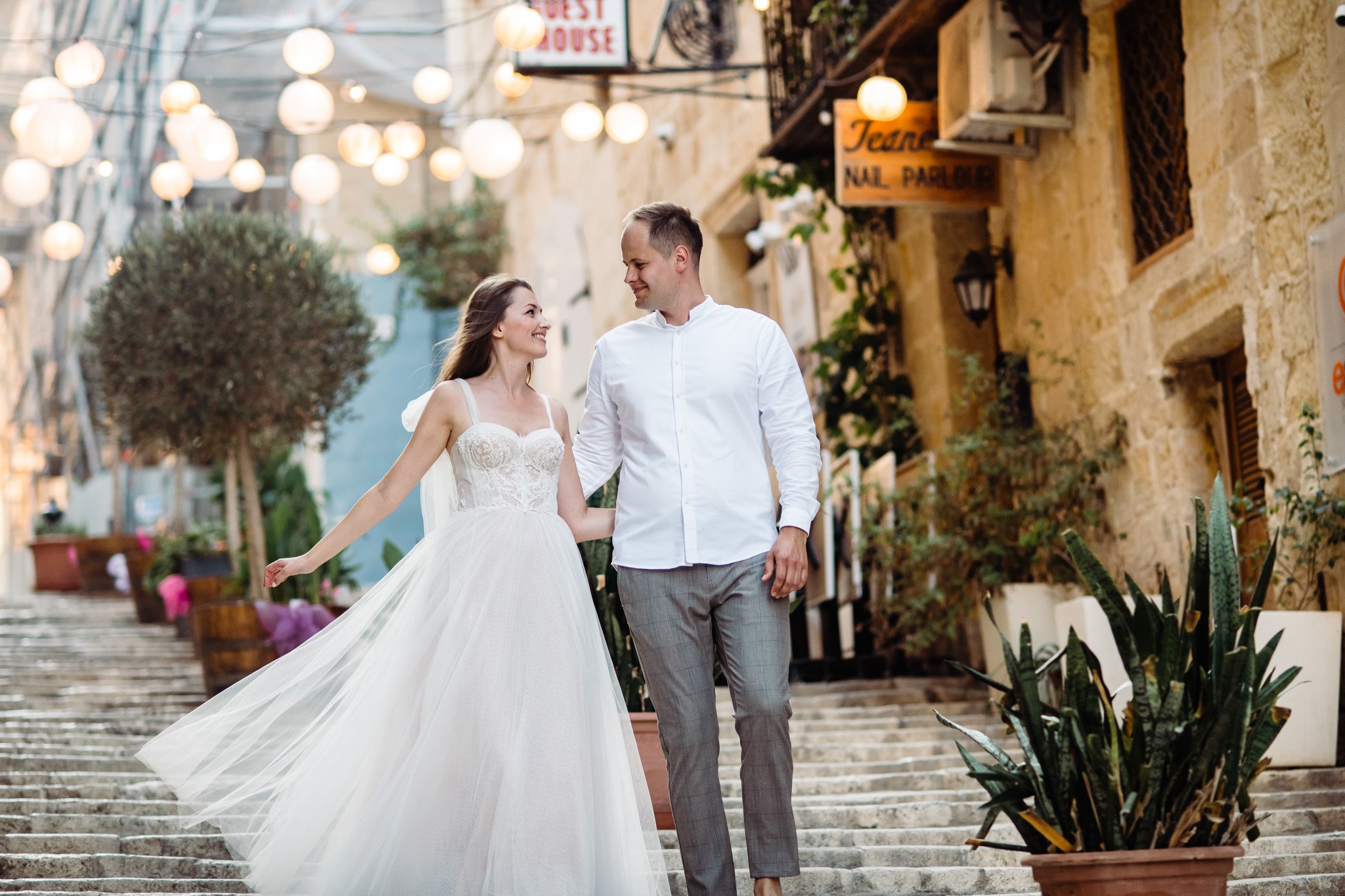 Newly married couple during a wedding photo shoot in Valletta