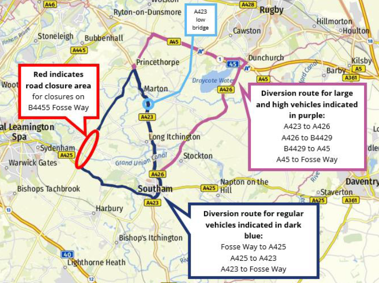 HS2 November Road closures for work on Fosse Way in Offchurch