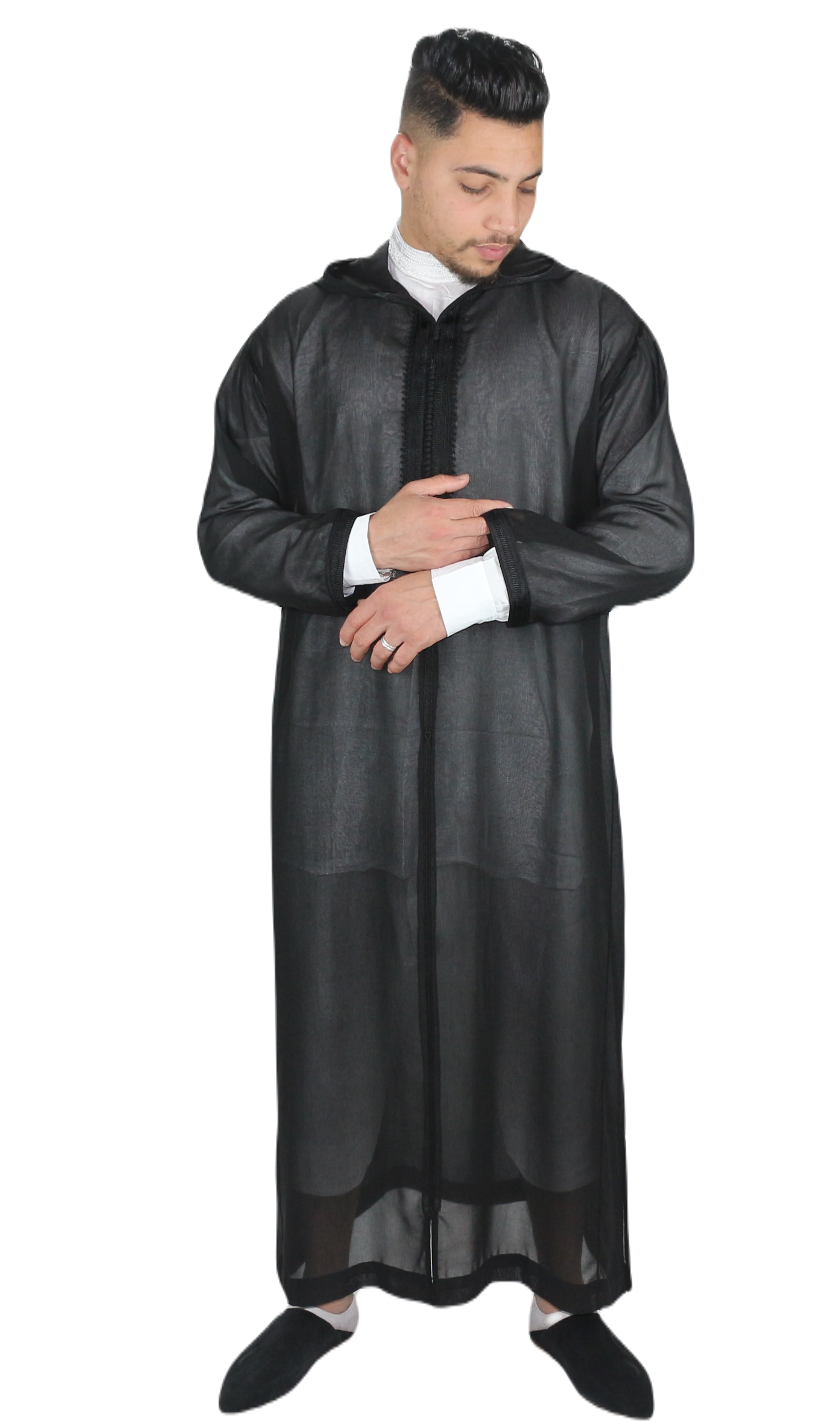 Jalaba Mlifa Noir Kurta En Tissu Shopping Djellaba Noir