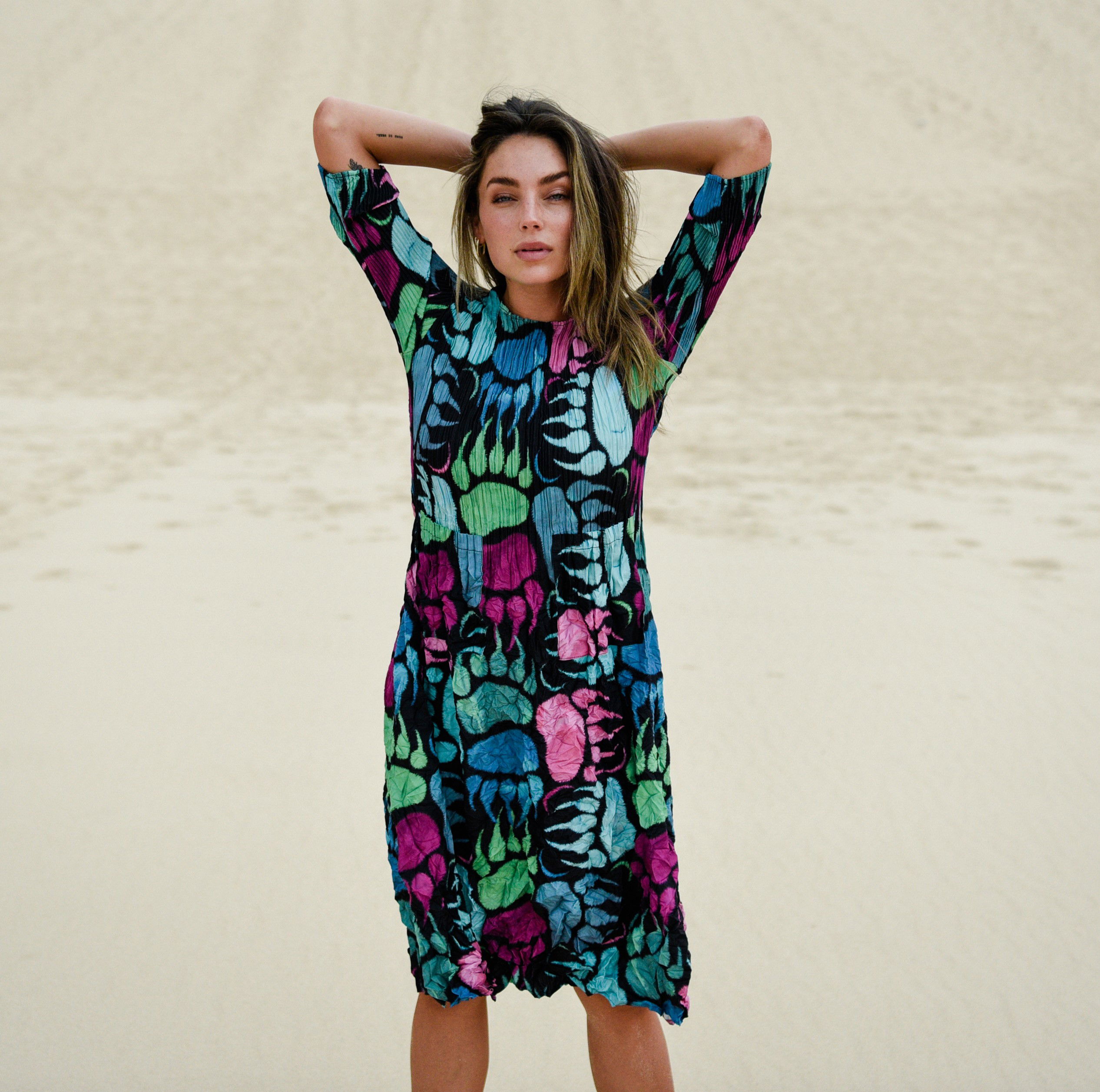 Alquema 3/4 Sleeve Smash Pocket Dress Rainbow Moonbear
