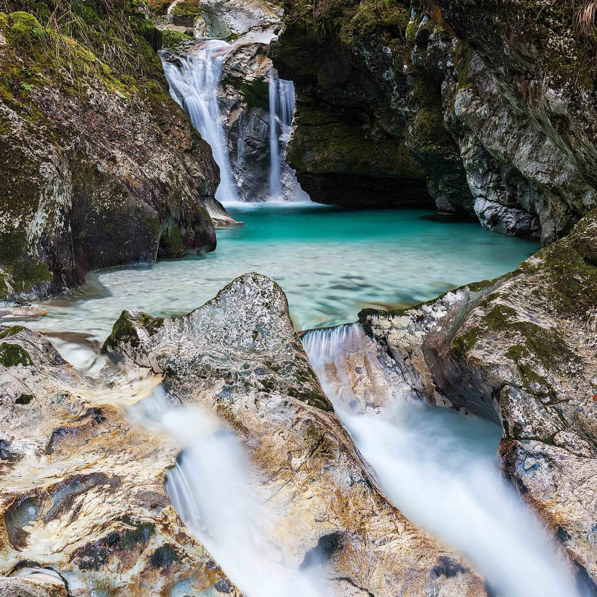 waterfalls and pools of lepenica river in šunikov vodni gaj slovenia Lepena