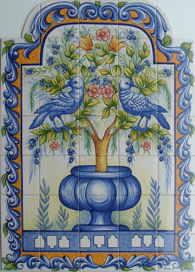 Fresque Murale Fleurie peinte carreaux faience