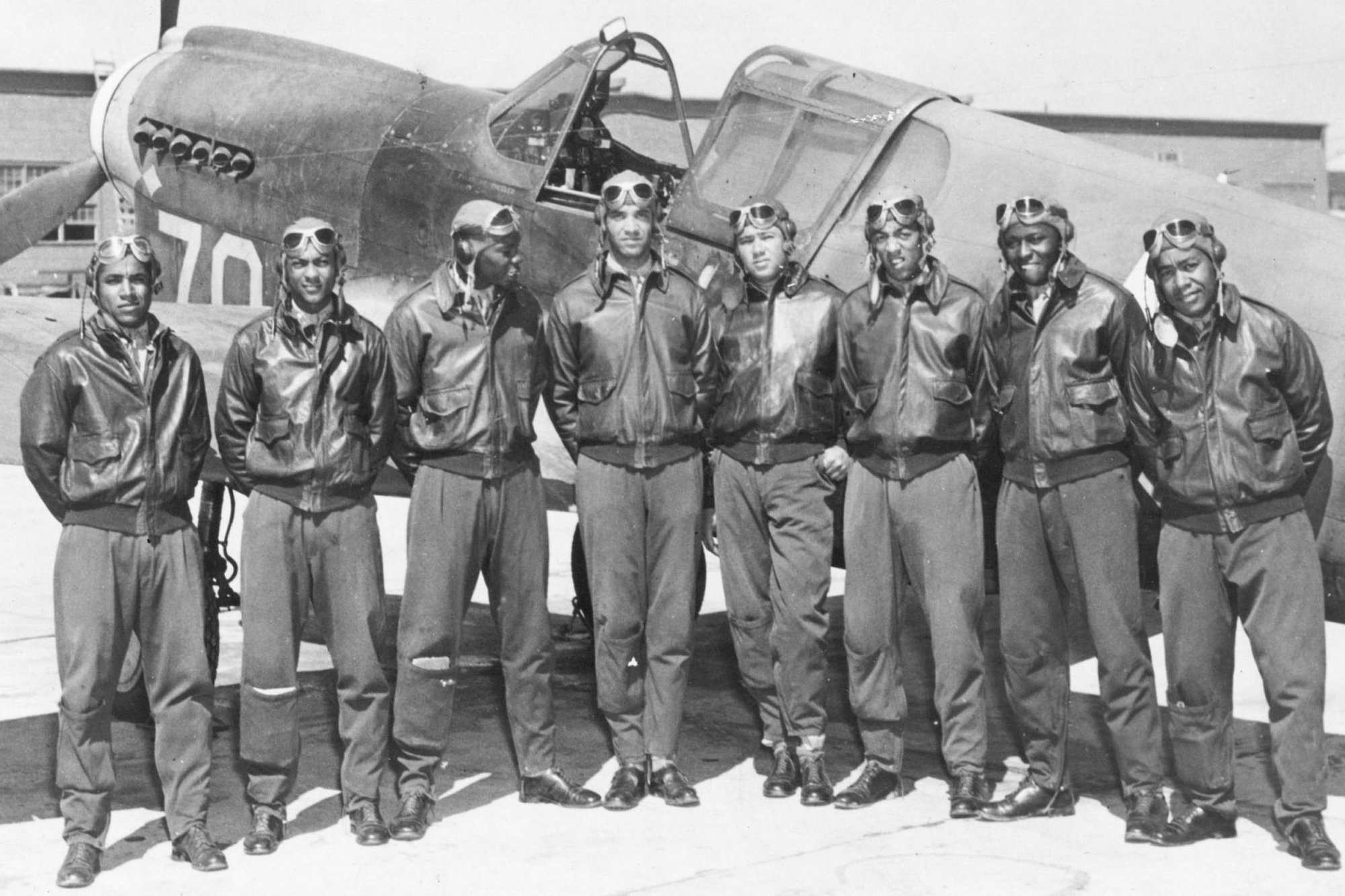 Tuskegee Airmen in A-2-style flight jackets