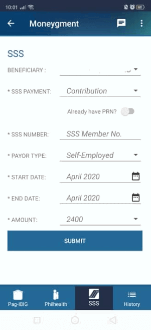 SSS Contribution Using Moneygment App