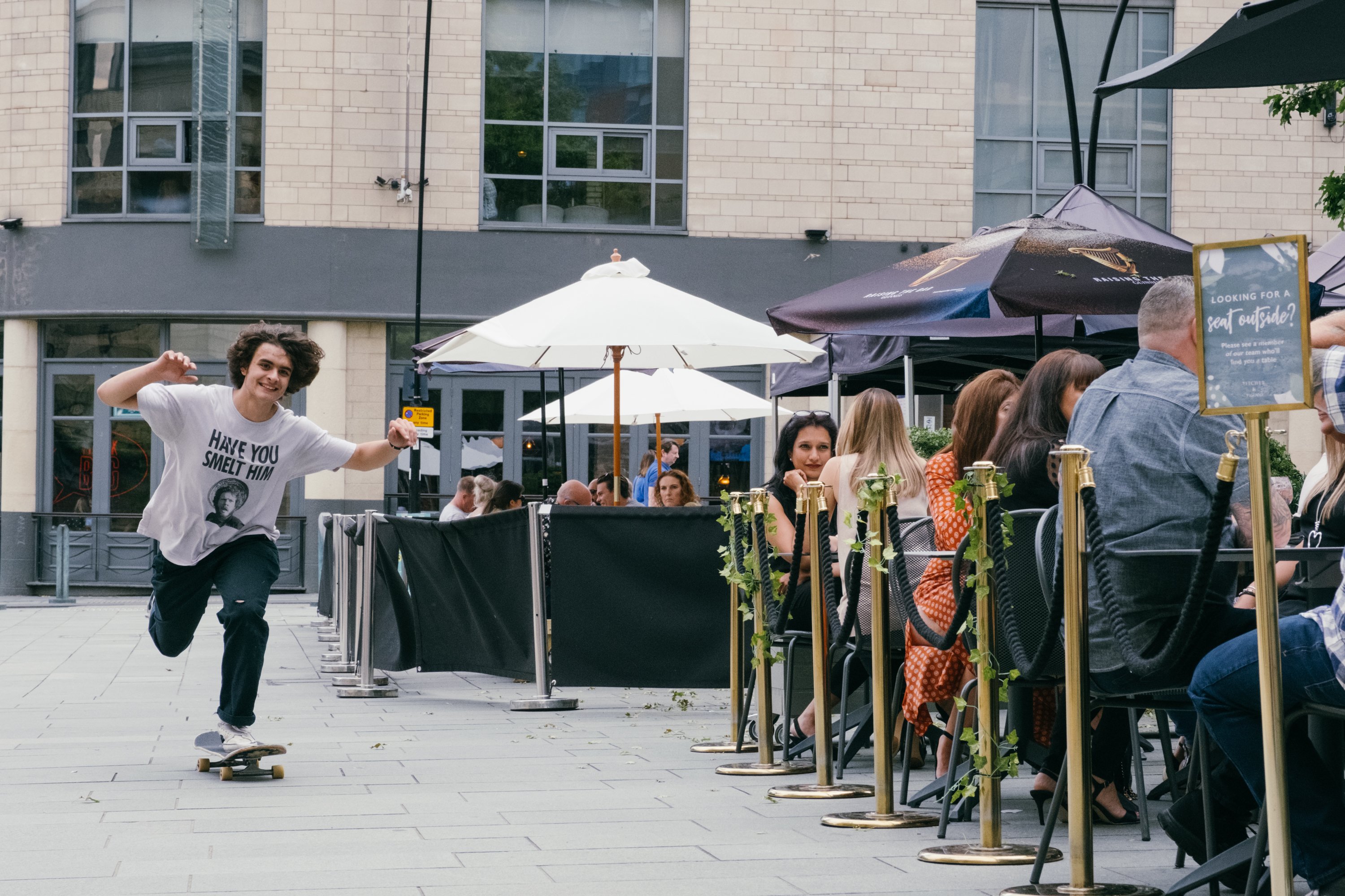 Skateboarder in Sheffield City Centre for Cliffhanger Festival