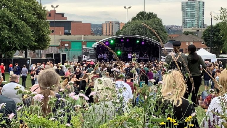 Crowds at the Fringe at Tramlines Festival on Devonshire Green
