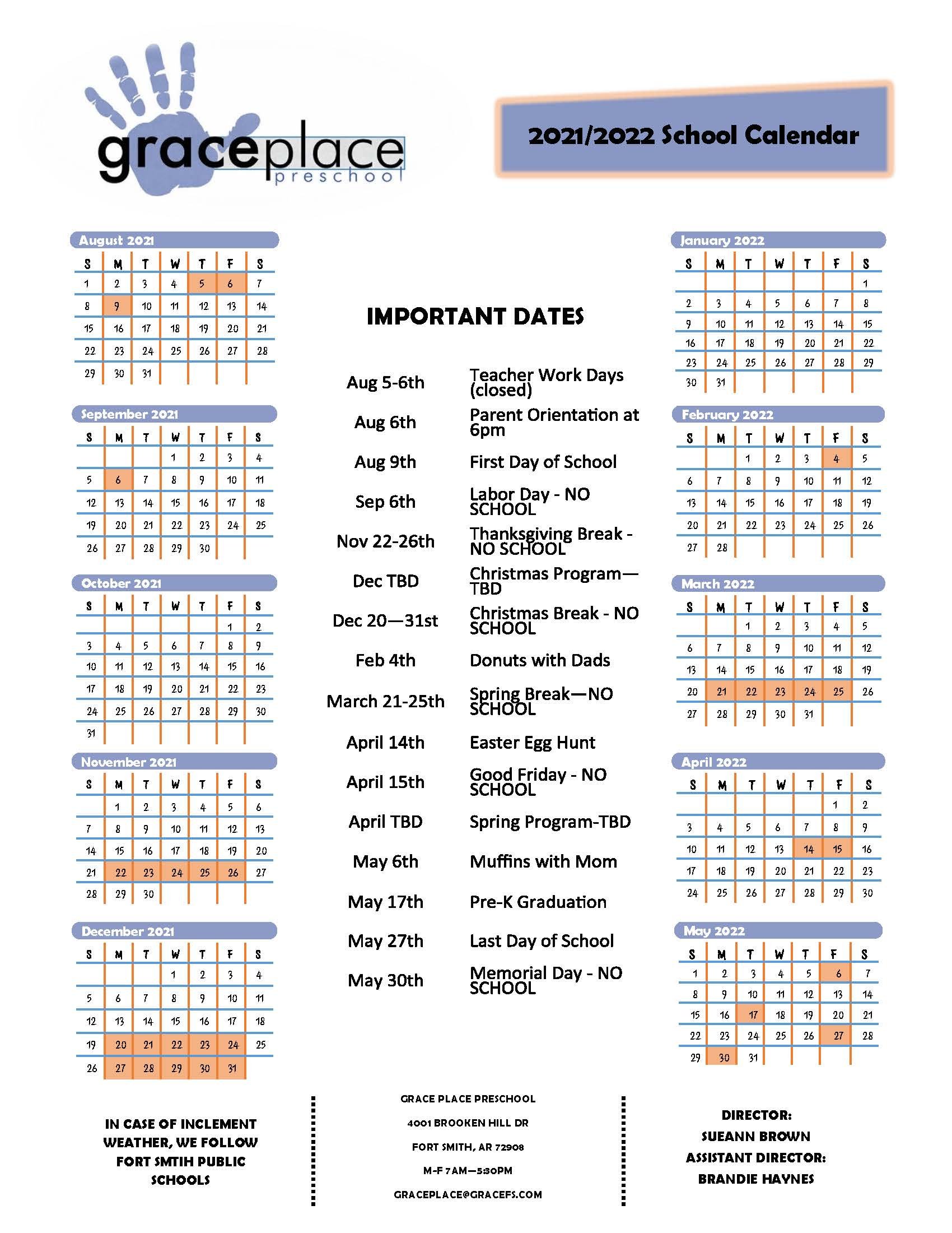 Calendar Grace Place of Fort Smith