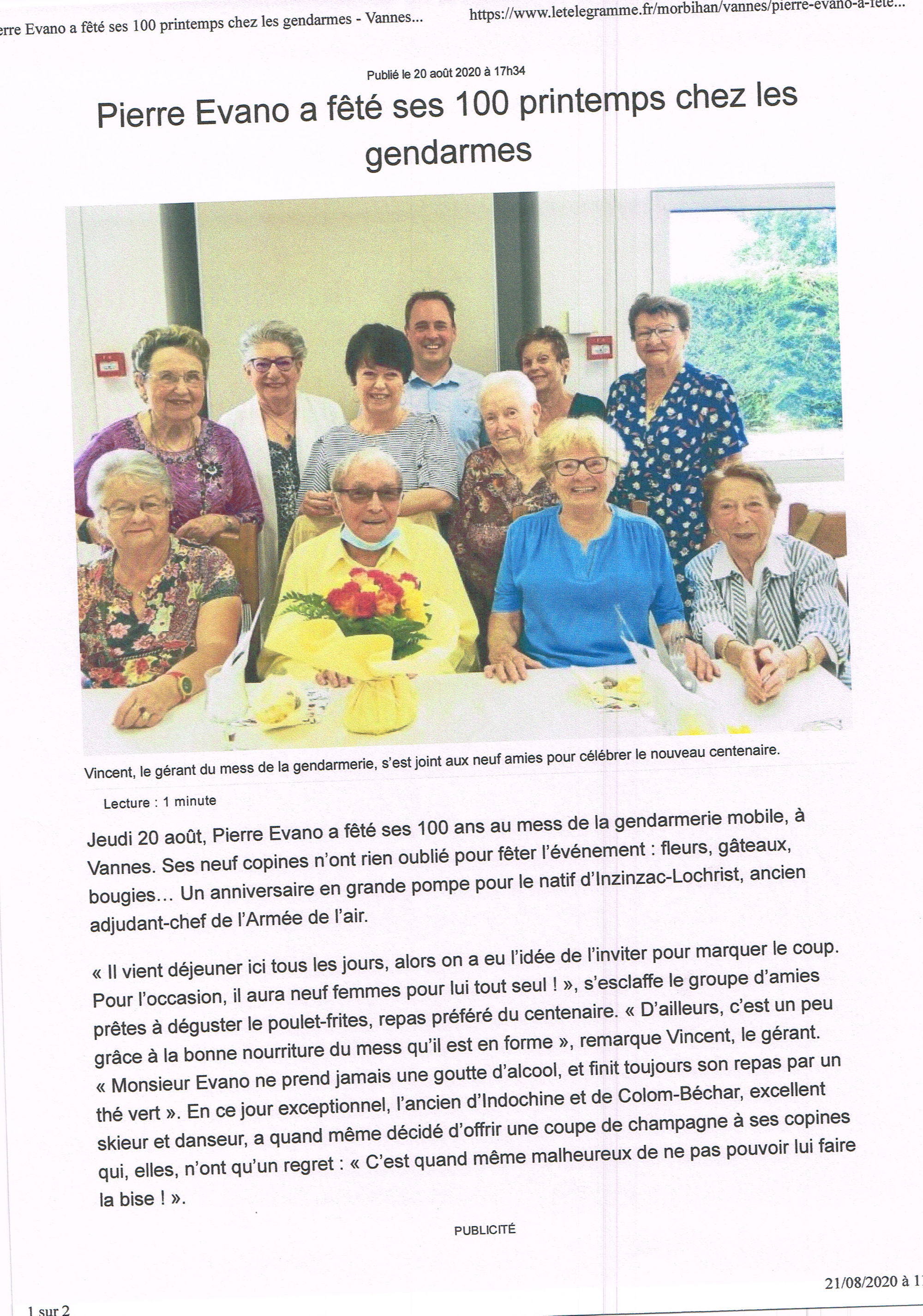 Pierre Evano à fêter ses 100 ans au cercle mixte! - CERCLE MIXTE DE VANNES