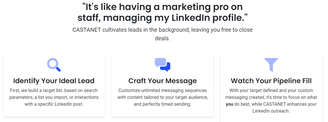 Traditional LinkedIn outreach is slow and time-intensive. CASTANET's sophisticated toolkit unlocks new revenue streams for agencies, and takes businesses to the next level.