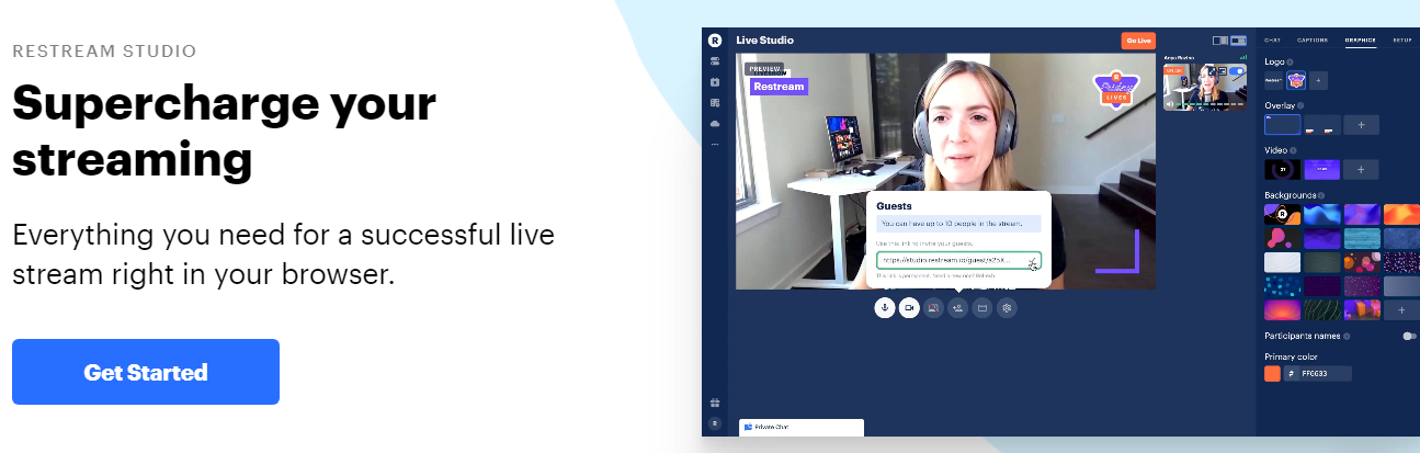 Restream is a cloud multistreaming service. It allows users to simultaneously stream video content to multiple platforms and social networks, including Facebook, YouTube, Twitch, Mixer, and LinkedIn.