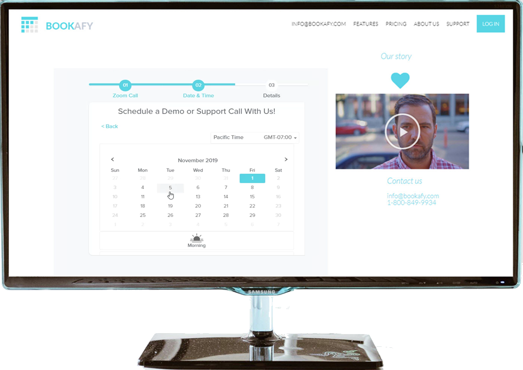 Bookafy is an online booking platform for meetings, demos and appointments that includes a booking page or website integration.