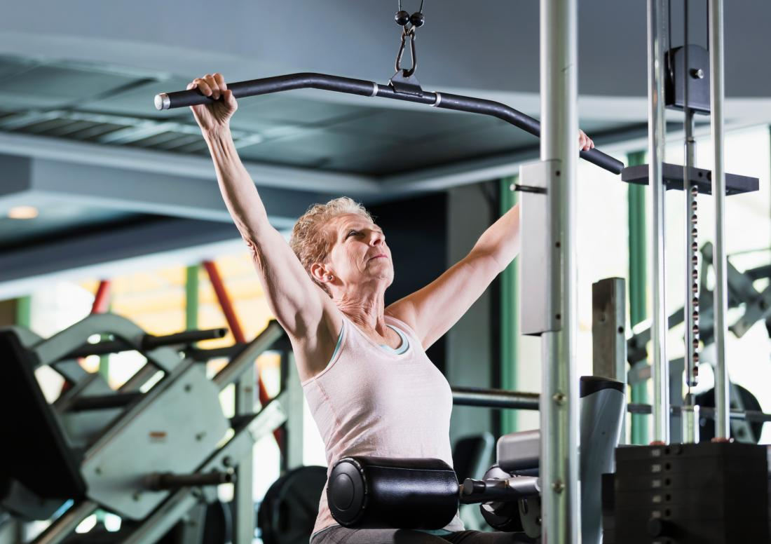 A woman doing strength training. 