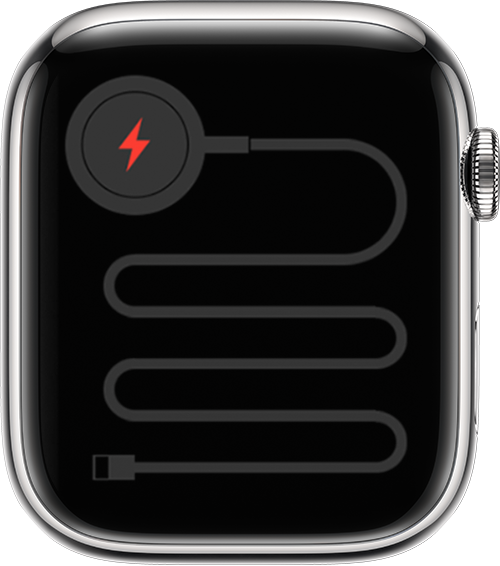 Apple Watch מציג סמל שמציין שצריך לחבר את השעון למקור מתח