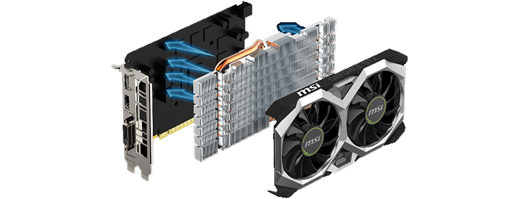 Dual fan design, with extended heat-sink
